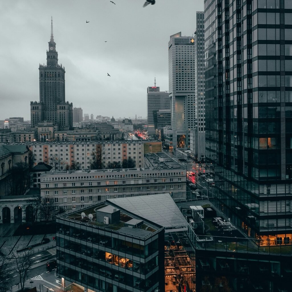 Пасмурная погода в Варшаве, фото с высоты