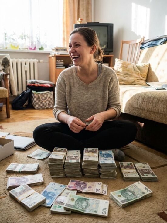 куча денег (злотых) на полу